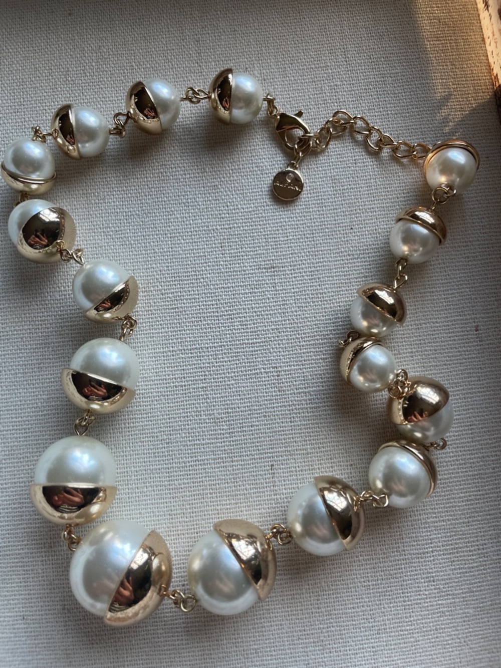 Alfani 16” Classic White Pearl Necklace Gold Accents